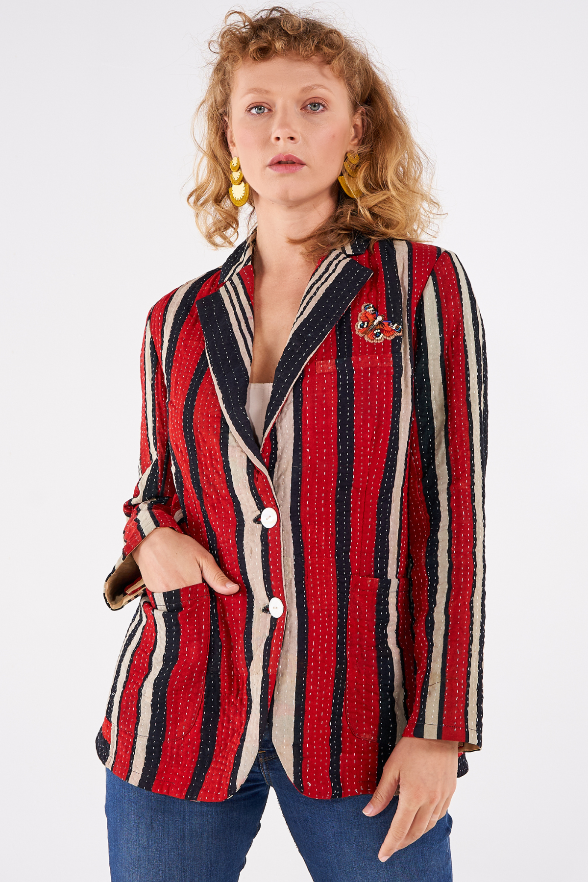 Red sales striped blazer